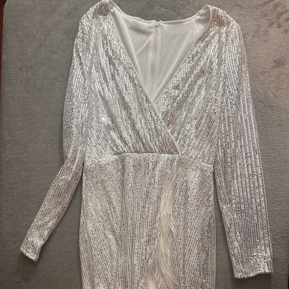 Elegant White Sequin Fringe Dress